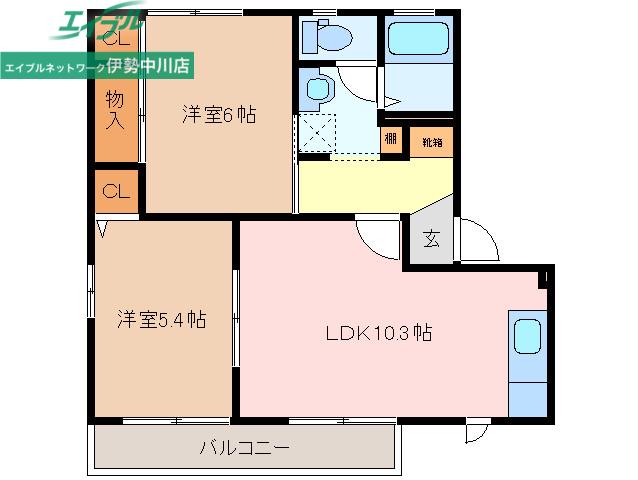 サンハイム中川 B(2LDK/2階)の間取り写真