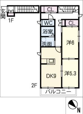 サンオー(2DK/2階)の間取り写真