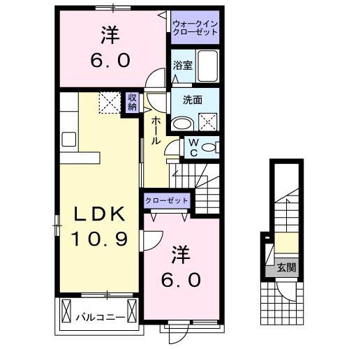 ブランドール西館A(2LDK/2階)の間取り写真