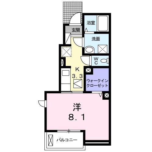 BELLED水の森(1K/1階)の間取り写真