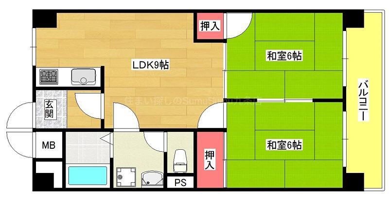 ロイヤルハイツ河田(2LDK/11階)の間取り写真