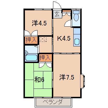 あっぷるハイツ(3K/2階)の間取り写真