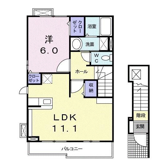ノーブル(1LDK/2階)の間取り写真