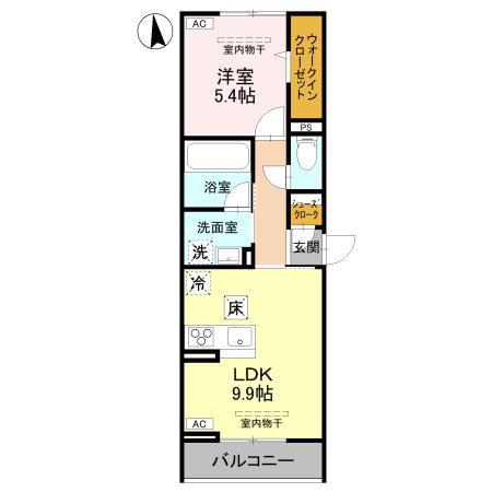 ARK西城南(1LDK/1階)の間取り写真