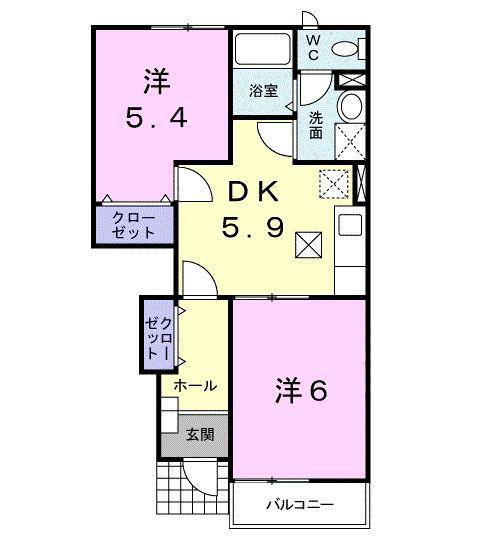 クレストヒルズ(2DK/1階)の間取り写真