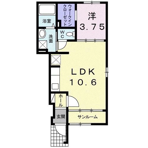ミッドタウン玉野 参番館(1LDK/1階)の間取り写真