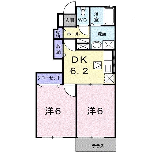 ウインターワルツB(2DK/1階)の間取り写真