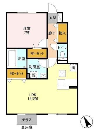 エアリーガーデン C(1LDK/1階)の間取り写真