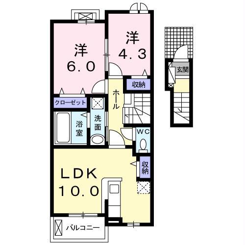 マーレ・インテルノV(1SLDK/2階)の間取り写真