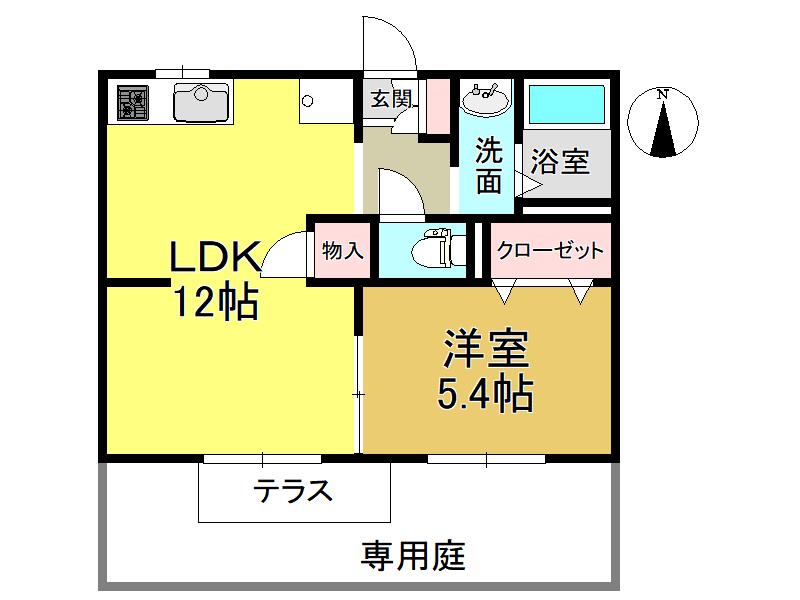 ドミール花園(1LDK/1階)の間取り写真