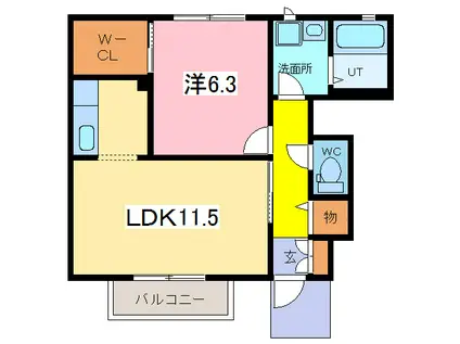 フォーエバー B棟(1LDK/1階)の間取り写真