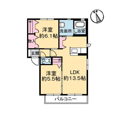 クラヴィエ南昭和 D棟(2LDK/2階)の間取り写真