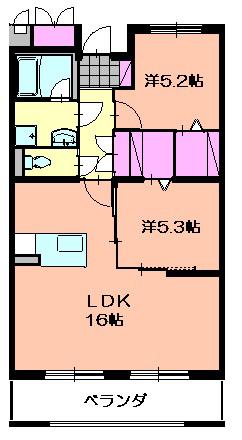 ツヴァイシュロス(2LDK/3階)の間取り写真