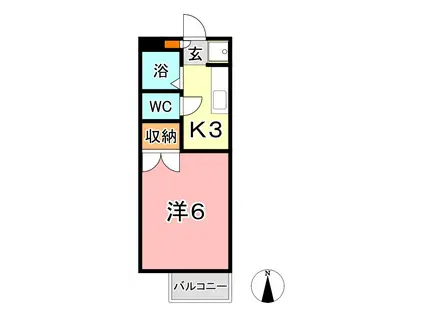 ゼフィールB棟(1K/1階)の間取り写真