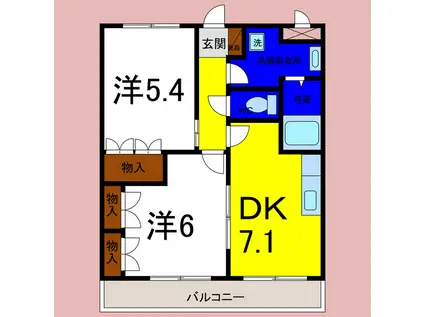ヴューテラス藍住(2DK/2階)の間取り写真