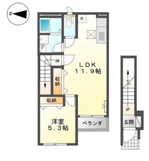 ブルーフォンセ(1LDK/2階)の間取り写真