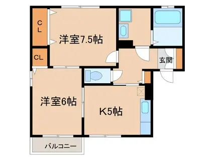 セジュールリバーサイド A棟(2K/2階)の間取り写真