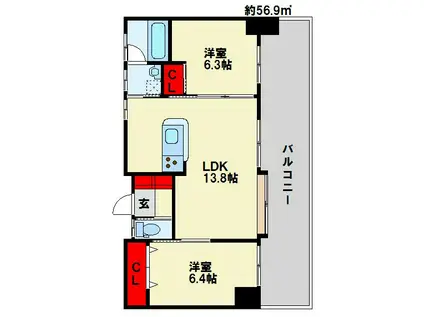 ヴェールヴァン田町(2LDK/2階)の間取り写真