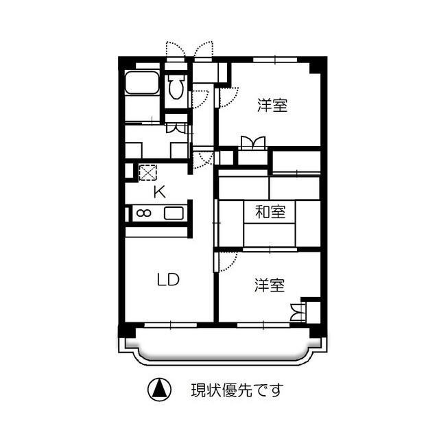 ＪＲ豊肥本線 南熊本駅 徒歩22分 4階建 築33年(3LDK/3階)の間取り写真