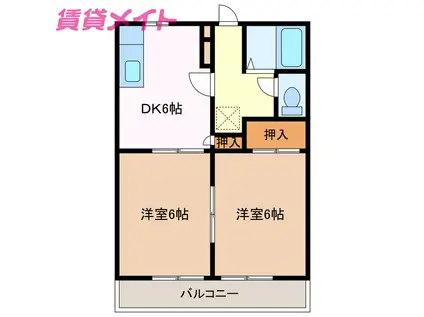 DEARNESS(2DK/1階)の間取り写真