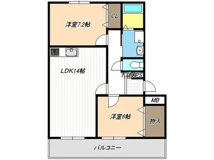 アルカディアII(2LDK/2階)の間取り写真