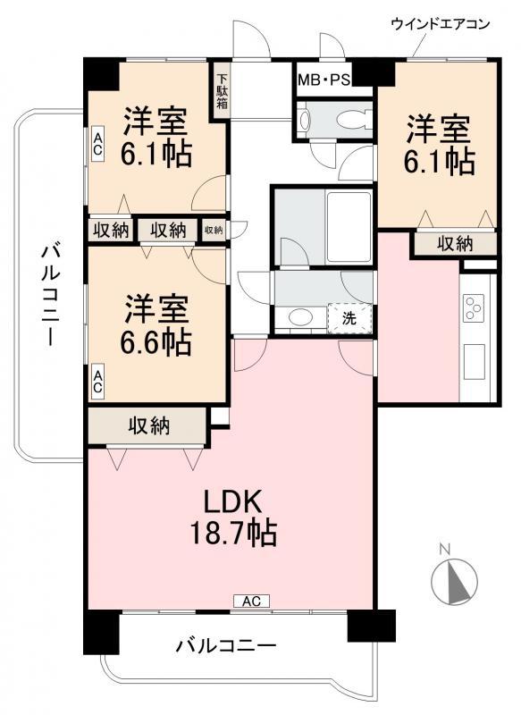ファミール上福岡1401号(3LDK/14階)の間取り写真