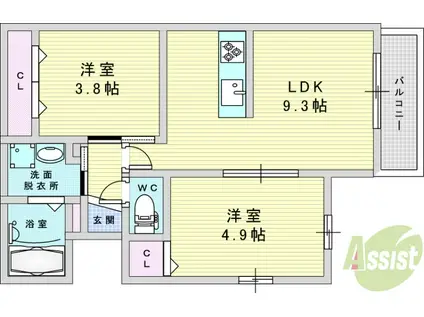 プレシャス神崎川(2LDK/1階)の間取り写真