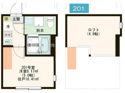 ハーモニーテラス関町北III(ワンルーム/2階)の間取り写真