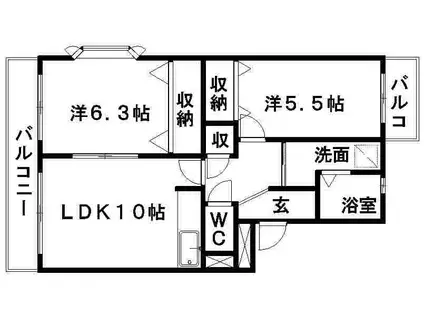 ルイーズS(2LDK/2階)の間取り写真