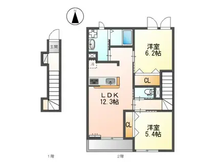 コンフォルト(2LDK/2階)の間取り写真