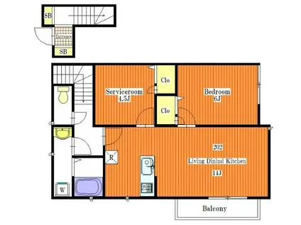 SUZUSHIRO(1SLDK/2階)の間取り写真