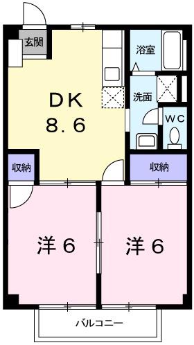 アネックス今在家(2DK/1階)の間取り写真