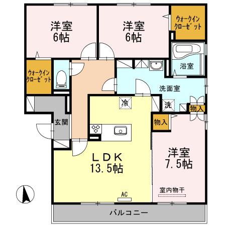 メゾン ソレイユ B棟(3LDK/2階)の間取り写真