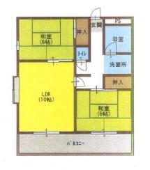和興花影ハイツ(2LDK/4階)の間取り写真