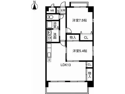 サンヒルズ高田(2LDK/6階)の間取り写真