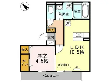 オッツ東川口(1LDK/3階)の間取り写真