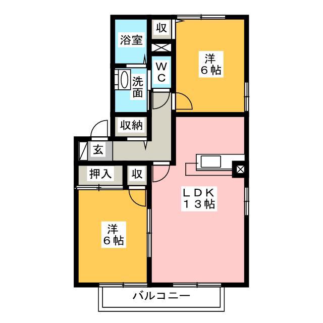 ビレッジサンズ A棟(2LDK/1階)の間取り写真