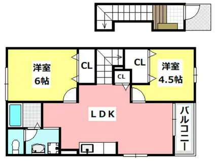 メゾンドヒル(2LDK/2階)の間取り写真