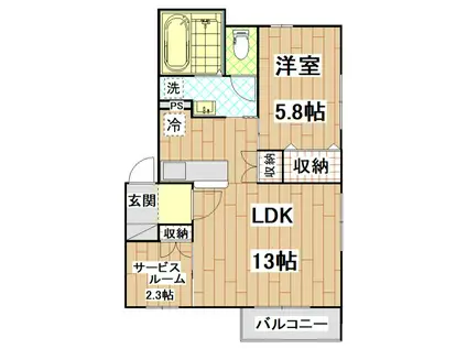デュオロッシュ(1SLDK/2階)の間取り写真