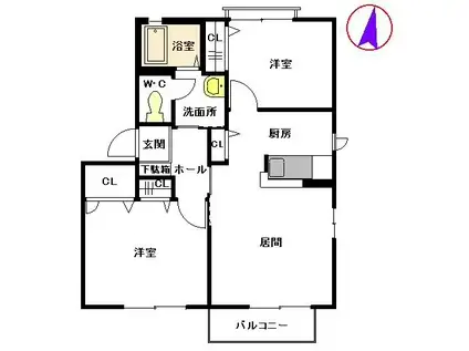 エクシードアネックス  B棟(2LDK/2階)の間取り写真