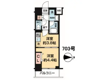 GENOVIA木場II(ワンルーム/7階)の間取り写真