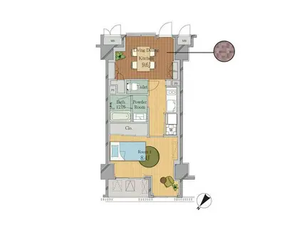 JP NOIE 横浜平沼(1LDK/7階)の間取り写真