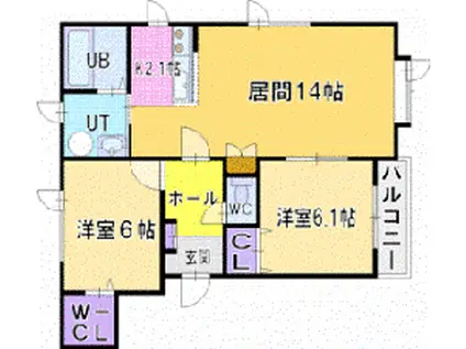 モンターナ藤元I(2LDK/1階)の間取り写真