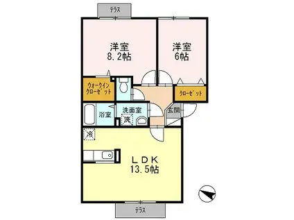ドミール旭(2LDK/1階)の間取り写真