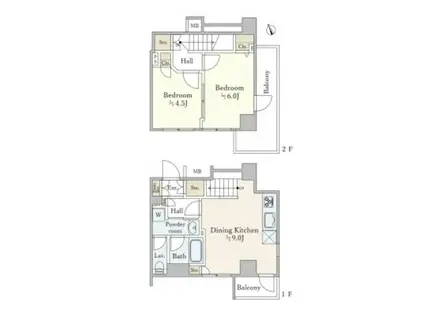 パートナーシップアパートメント(2DK/5階)の間取り写真