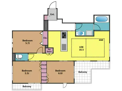 神山町メゾン(3LDK/2階)の間取り写真