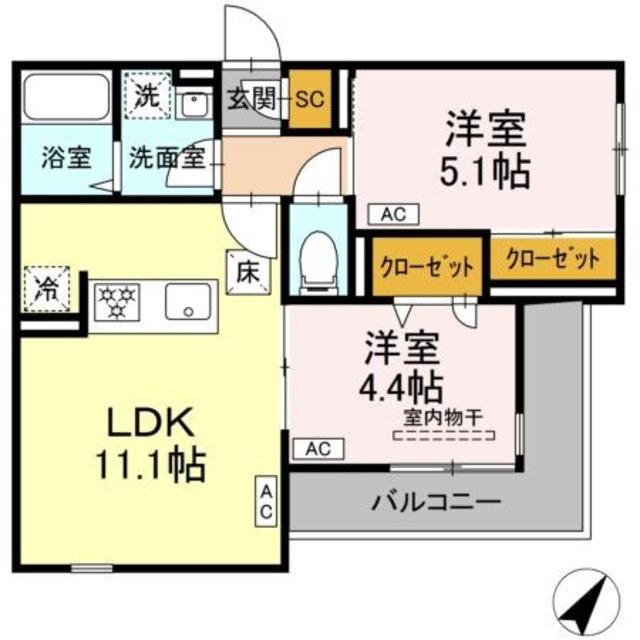 セレスティア細田B(2LDK/1階)の間取り写真