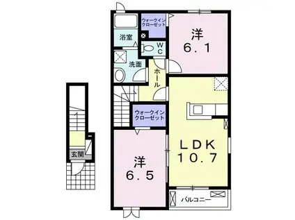 ボヌール(2LDK/2階)の間取り写真