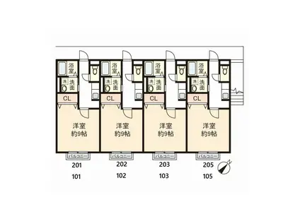 ボヌール友井(1K/1階)の間取り写真