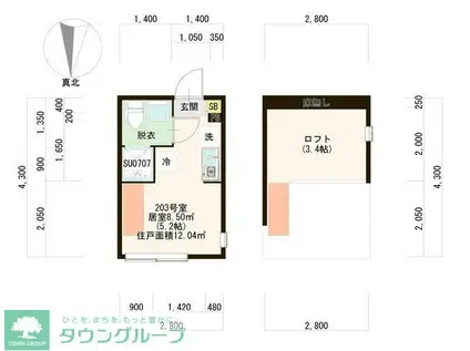ハーモニーテラス若宮V IOT(ワンルーム/2階)の間取り写真
